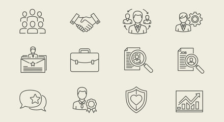 Modern business icons set for career growth, teamwork, and success in professional environments