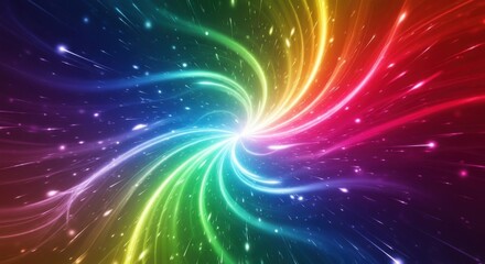 Obraz premium A vibrant rainbow vortex of light and energy swirls outwards against a dark starry background