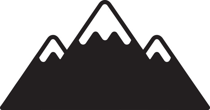 Stylized black silhouette of snow capped mountains peaks