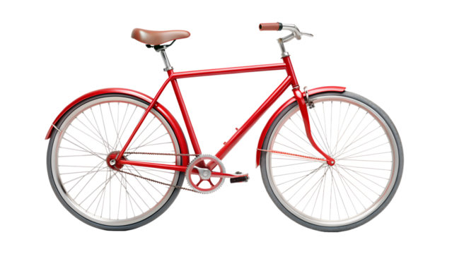Red vintage bicycle isolated on transparent background, a classic mode of transportation for urban travel and stylish leisure activity