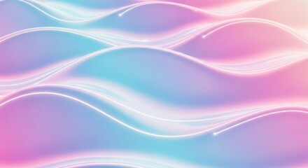 Fototapeta premium Abstract pastel waves with neon light lines creating a smooth, flowing, and ethereal digital art background