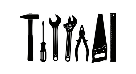 Essential tools for any project a hammer, screwdriver, wrenches, pliers, saw, and ruler