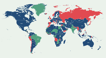 Naklejka premium Vibrant world map with countries color-coded for easy global overview and planning.
