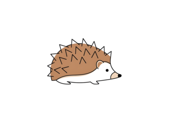A simple, cartoon-style illustration of a hedgehog, displaying a light brown color for the spines and a white underbelly.
