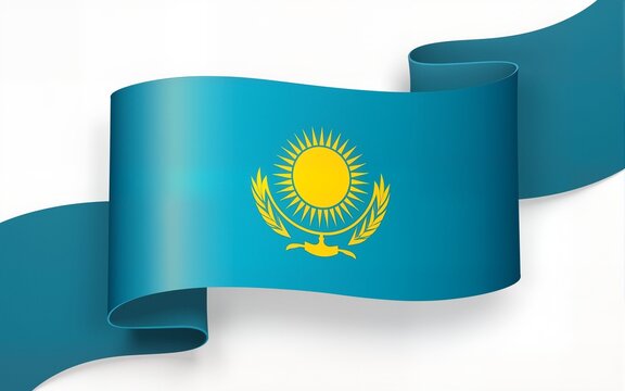 Waving ribbon with flag of Kazakhstan. High quality