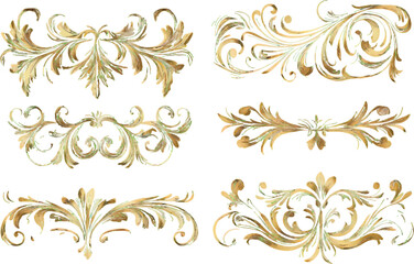 Set of Six Vintage Watercolor Floral Ornate Decorative Borders and Flourishes vector illustration