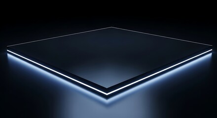 Sleek Modern Product Display Platform with Glowing White Edges on Dark Background