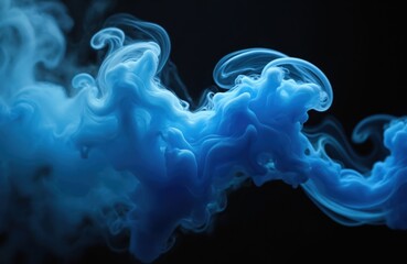 Fototapeta premium Vivid blue smoke flows in elegant swirls against dark background. Abstract motion, shapes create dynamic, flowing wave pattern. Vibrant blue smoke cloud perfect for backgrounds, digital art, visual