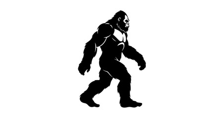 Powerful Bigfoot silhouette walking confidently with muscular build and imposing presence