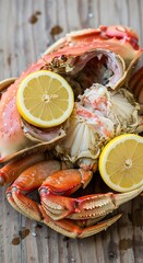 Fresh Dungeness crab with lemon slices