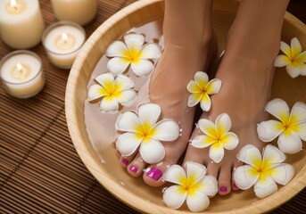 Luxury Spa Foot Care &ndash; Close-Up of Female Feet with Purple Pedicure