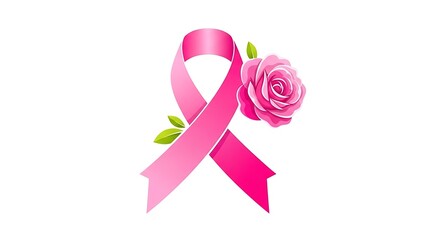 Pink ribbon with rose, awareness