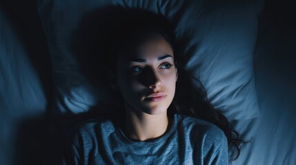 Woman awake in bed during late night hours