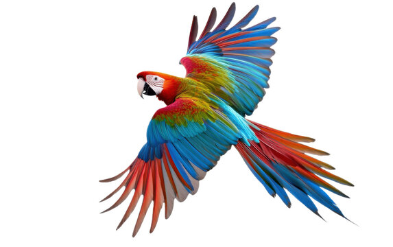 Colorful parrot flying on white background,png