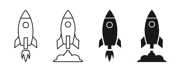 Rocket launch icon set with editable stroke. Vector
