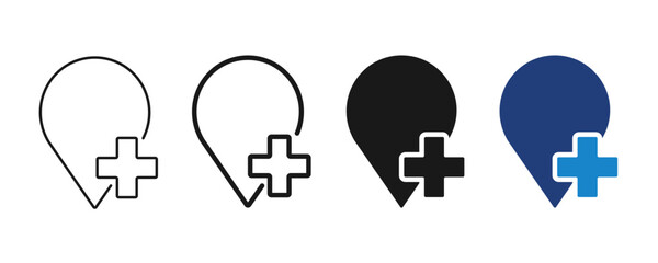 Map location with health cross icon editable stroke. Vector