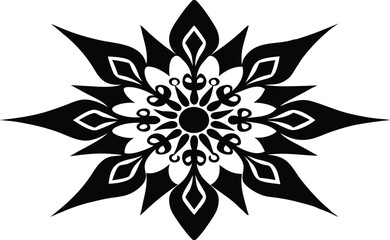 Fototapeta premium Black and White Floral Ornament with Symmetrical Design and Intricate Details