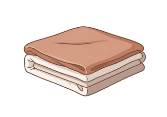 A stack of folded fabric in warm terracotta and cream tones, presented in a simple, cartoon-style illustration.