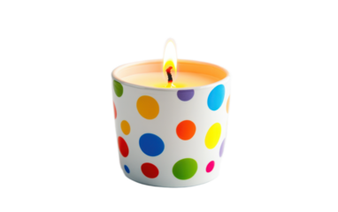 Colorful polka dot candle on white background,png
