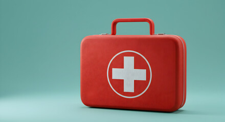 Fototapeta premium Red First Aid Kit Emergency Medical Supplies Healthcare Box Safety Protection Kit