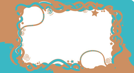 Vibrant playful wavy border with colorful abstract shapes and stars, perfect for creative projects