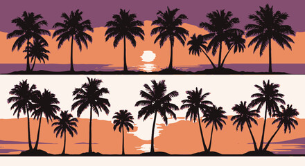 Stunning palm trees silhouetted against vibrant sunset over calm ocean waters