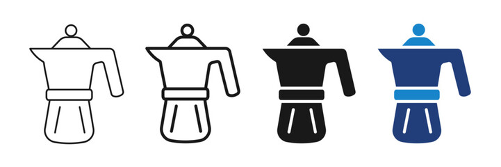 Moka pot coffee maker editable stroke icon set. Vector