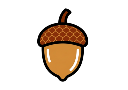 A simple, outlined illustration of an acorn against a black background. - Powered by Adobe