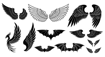 Diverse wing designs featuring angelic, bat, and phoenix styles for creative projects