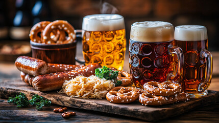 Oktoberfest festival scene with beer mugs created with AI