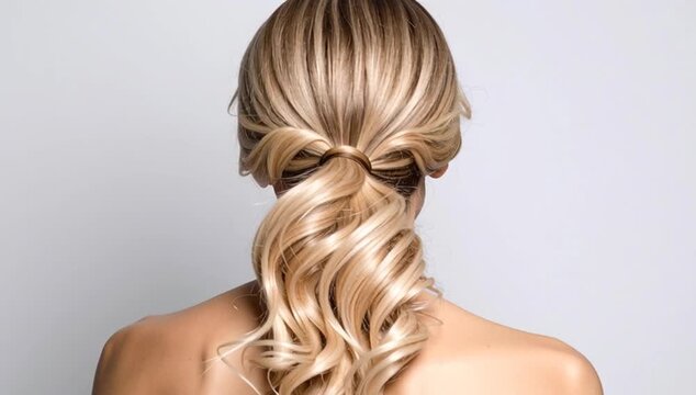 Close-up of elegant hairstyle, highlighting the intricate details of the updo and the texture of the hair