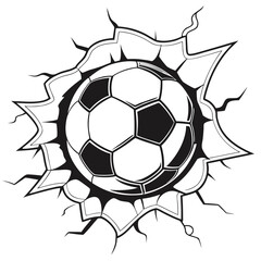 Obraz premium Dynamic soccer ball bursting through surface in black and white action shot