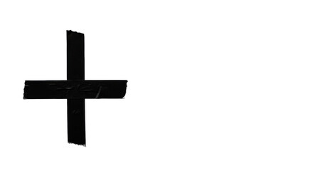 Obraz premium Striking black plus symbol, precisely formed by hand-torn adhesive tape, on a transparent background with ample negative space, precise flat lay studio shot. Concept of growth and solutions