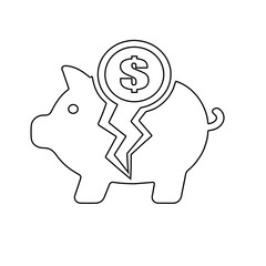 Piggy bank icon with dollar sign and coins illustration