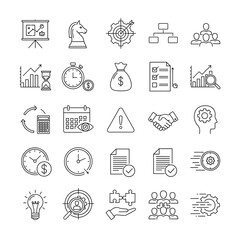 Set of 30 Minimalist Line Icons for Business Strategy and Management