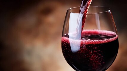 Close up photo of glass and pouring red wine into it on black background.Slow motion.AI Generative. - Powered by Adobe