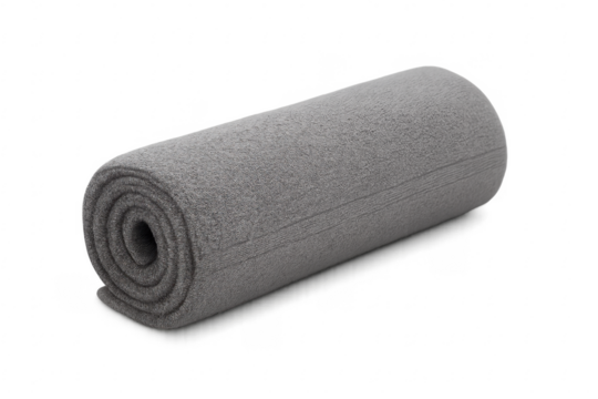Rolled grey exercise mat on transparent background