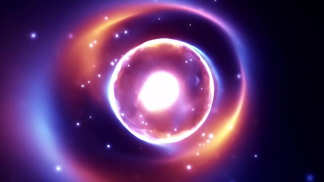 Abstract Digital Artwork Featuring a Glowing Orb Swirling Nebulae with Sparkling Particles Cosmic Energy Animation Design in Deep Space Background for Adobe Stock
