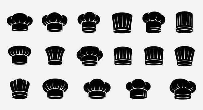 Collection of classic chef hat icons showcasing culinary artistry and professional kitchen style