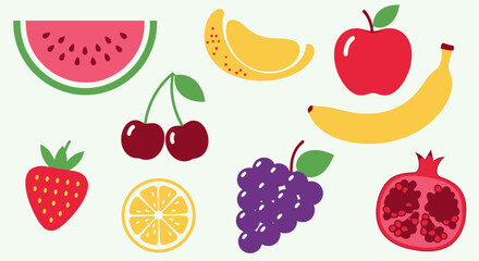 Vibrant assortment of fresh, colorful fruits including watermelon, apple, banana, grapes, and berries