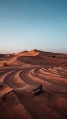 Fototapeta premium Minimalistic Desert Landscape with Red Sand Dunes, Soft Evening Light, Clear Sky, Aesthetic Scenic Nature Mobile Wallpaper