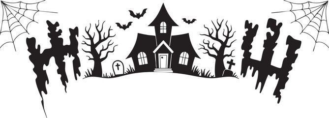 Obraz premium Haunted House Silhouette Halloween Design