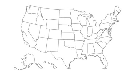 Obraz premium Blank outline map of the United States with states clearly delineated, perfect for educational or design projects.