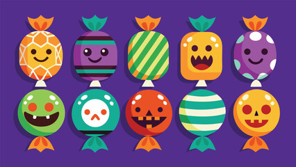 Fototapeta premium A vibrant collection of eight distinct halloween themed graphic elements and icons for festive design projects