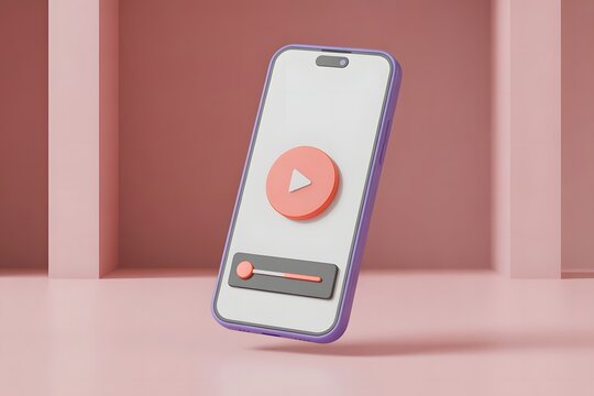 Stylized Smartphone with Play Button and Progress Bar on Screen 3D Rendered in Pastel Colors for Modern Digital Media Concepts