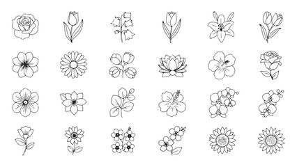 Hand Drawn Floral And Botanical Silhouette Vector Icons – Minimalist Flower And Plant Line Art Collection For Spring, Nature, An (18)