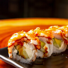 sushi, Chinese and Japan food. Fish