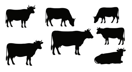 Charming cow silhouettes isolated on white, perfect for farm fresh branding and dairy product packaging designs