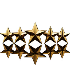 Obraz premium Row of golden stars with reflections isolated on transparent background