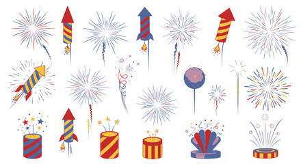 Celebrate with colorful fireworks and rockets for vibrant party invitations and festive design elements now